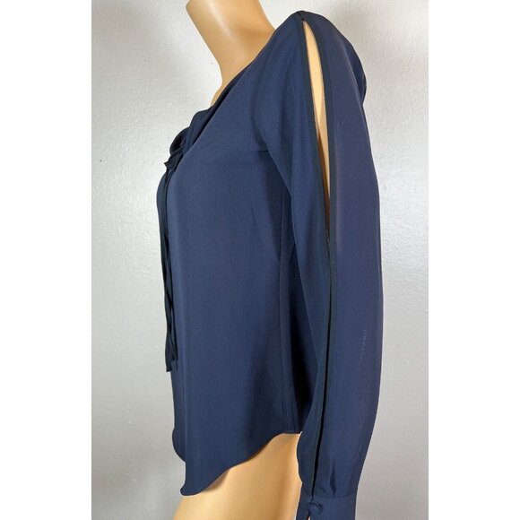 Ann Taylor Womens Blouse Blue XXS P Cold Shoulder Cut Out Shirt Top Career - Picture 3 of 10